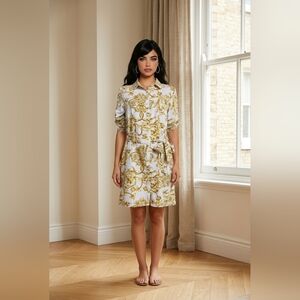 Just ONE Gold and White Patterned Dress Size XL